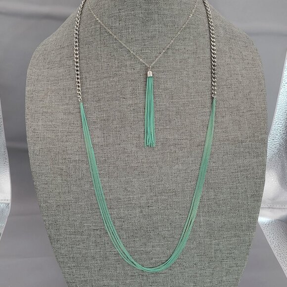 Charming charlie necklace long Multi strand green silver tone 32" - Picture 5 of 16